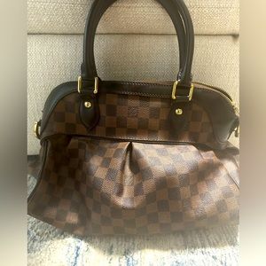 Lookalike brown checkered hand bag purse